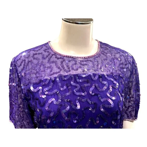 All Silk Vintage Dress by Stenay Size 4 Purple Sequin Cocktail Party Glam Core - Picture 8 of 13